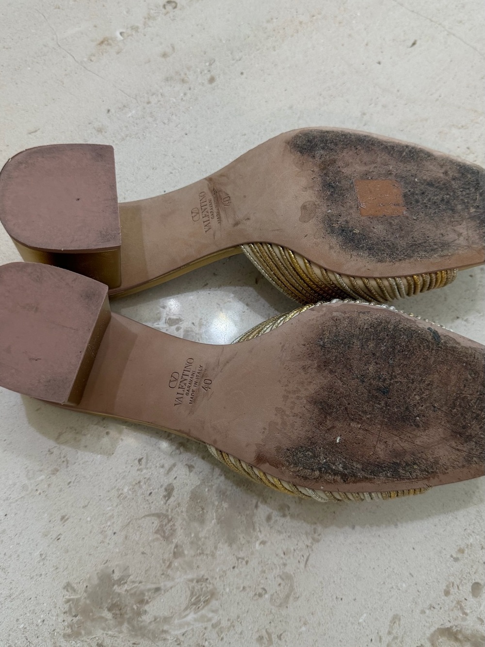 Valentino gold and silver Women's Slide Sandals with Decorative Logo Accent - Picture 5 of 5
